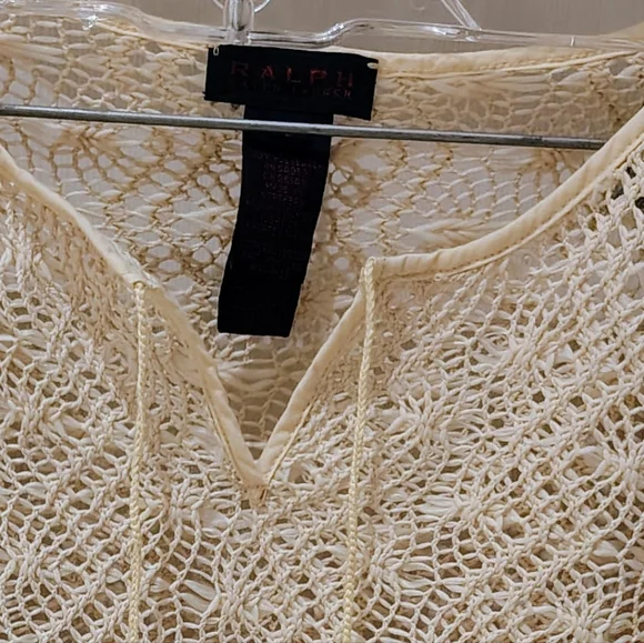 NWOT RALPH Lauren Crochet Open Knit Ecru Top Coverup Women's Sz S - Picture 5 of 9
